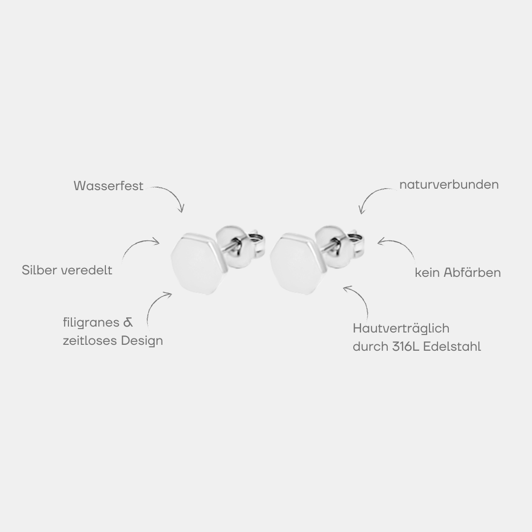 Silberne Ohrringe. Wasserfest, filigranes und zeitloses Design, kein Abfärben, Hautverträglich durch 316L Edelstahl, naturverbunden